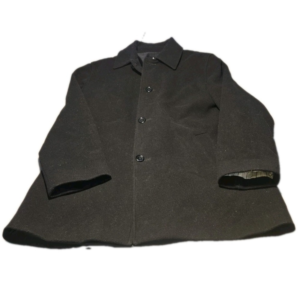 G-III Mens L Black Wool Cashmere Overcoat Lambskin Trim Car Coat Jacket Blouson